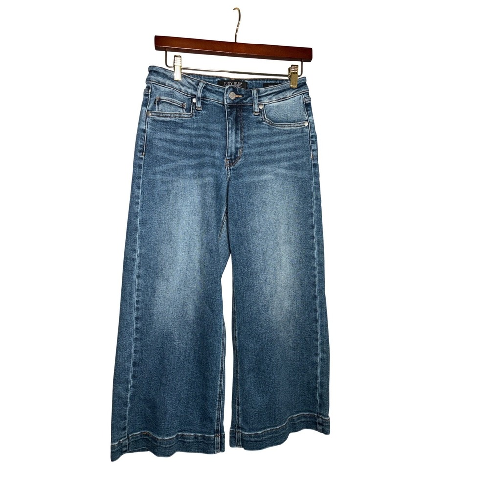 Judy Blue Wide Crop Jeans Medium Wash High Rise Denim Size 3/26 Casual Comfort